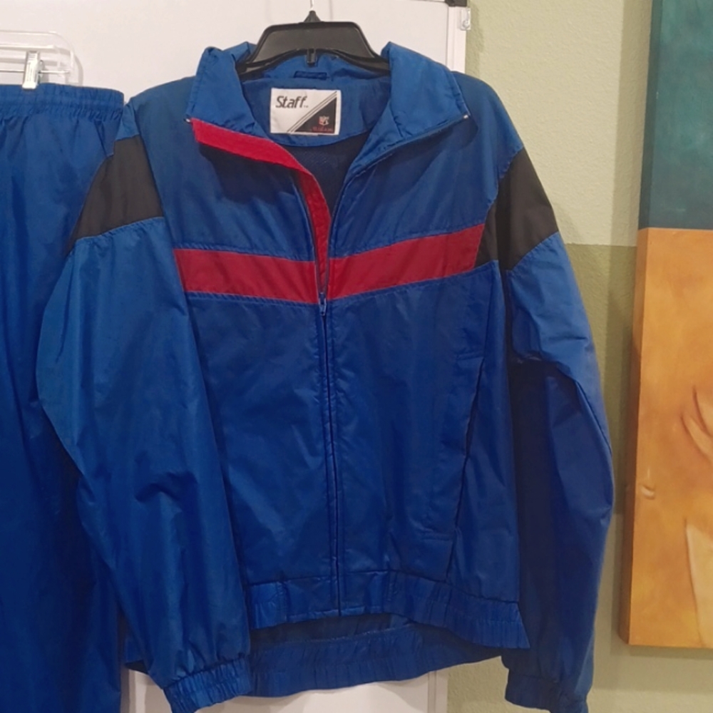 Staff by Wilson Men's 90's vntg Lg* Blue & Red Nylon Warmup Suit.